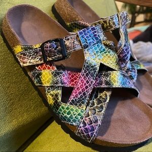 Birkenstock Betula Womans Sandals Slide Strappy Rainbow Snake Skin Size 38-L7 M5